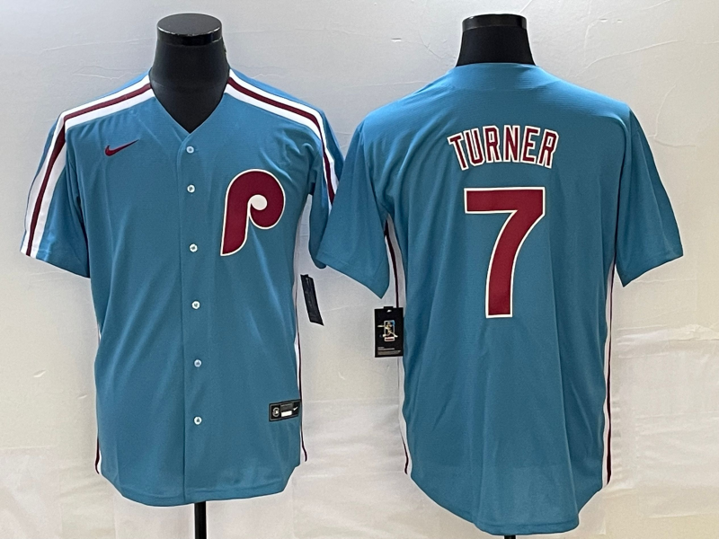 Men's Philadelphia Phillies Trea Turner #7 Blue Jersey